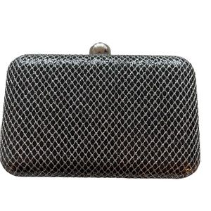 Bebe black and silver hard clutch evening bag